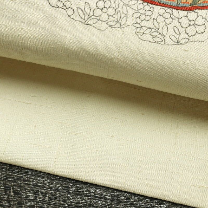 名古屋帯 太鼓柄 落款入り 正絹 幾何学柄・抽象柄 名古屋仕立て 帯 クリーム_画像8