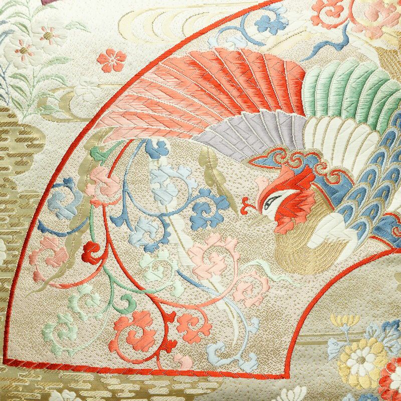 袋帯 六通柄 フォーマル用 正絹 古典柄 刺繍 帯 クリーム_画像2