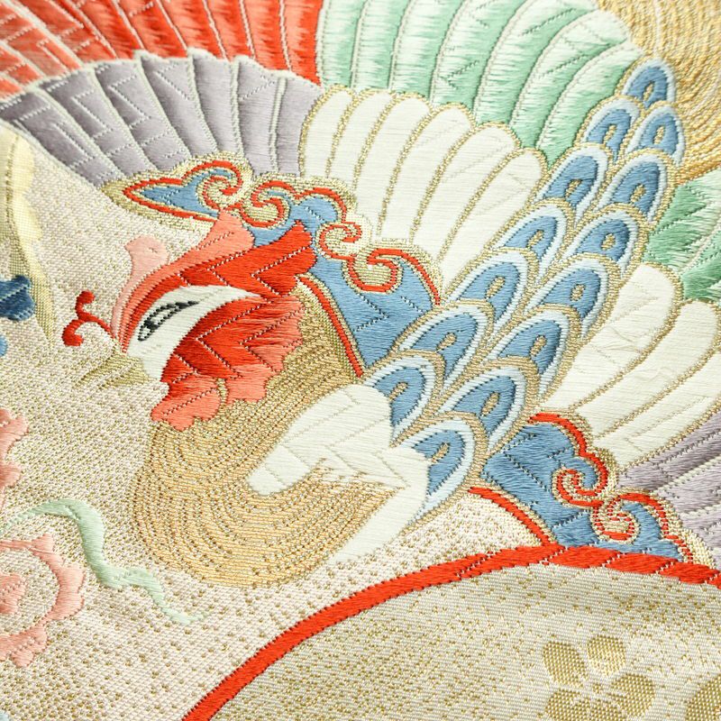 袋帯 六通柄 フォーマル用 正絹 古典柄 刺繍 帯 クリーム_画像3