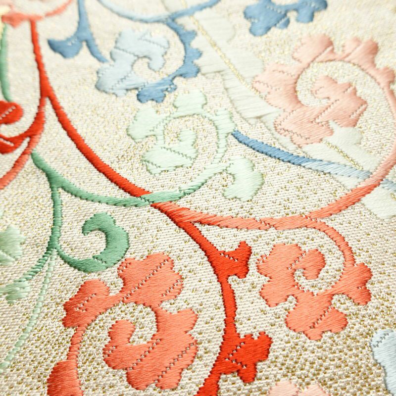 袋帯 六通柄 フォーマル用 正絹 古典柄 刺繍 帯 クリーム_画像5