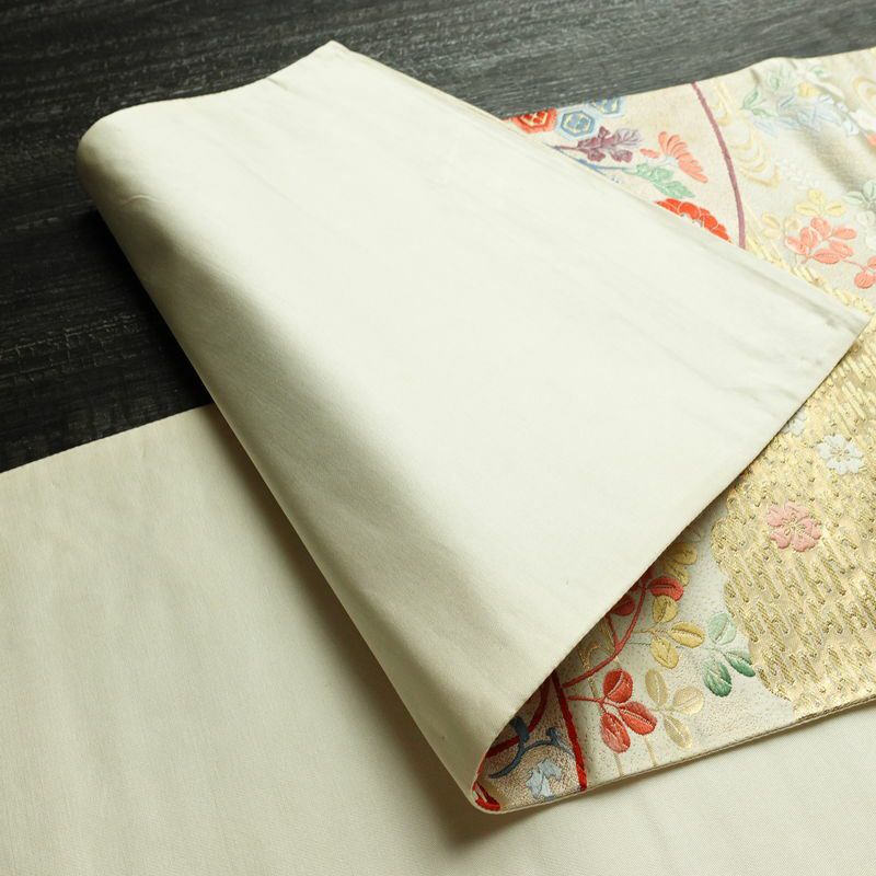 袋帯 六通柄 フォーマル用 正絹 古典柄 刺繍 帯 クリーム_画像9