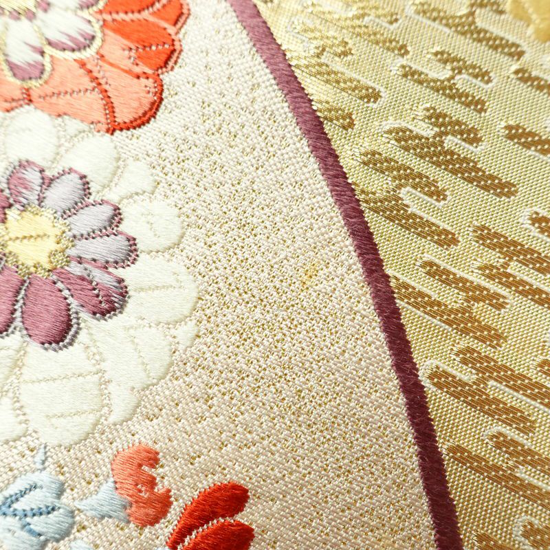袋帯 六通柄 フォーマル用 正絹 古典柄 刺繍 帯 クリーム_画像10