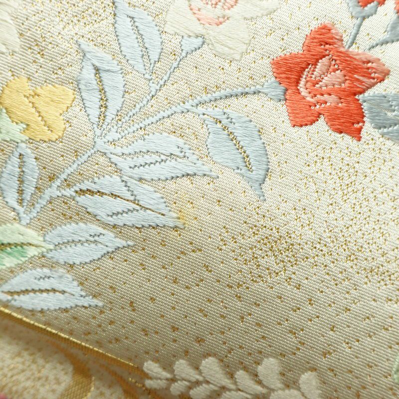 袋帯 六通柄 フォーマル用 正絹 古典柄 刺繍 帯 クリーム_画像13