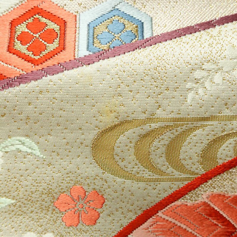 袋帯 六通柄 フォーマル用 正絹 古典柄 刺繍 帯 クリーム_画像14