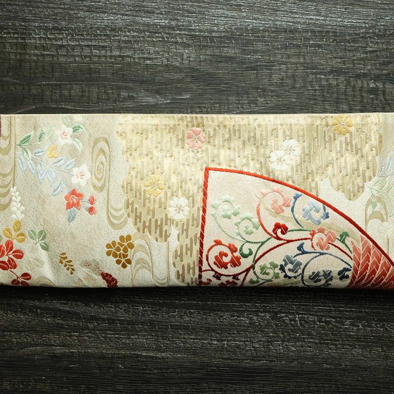 袋帯 六通柄 フォーマル用 正絹 古典柄 刺繍 帯 クリーム_画像15
