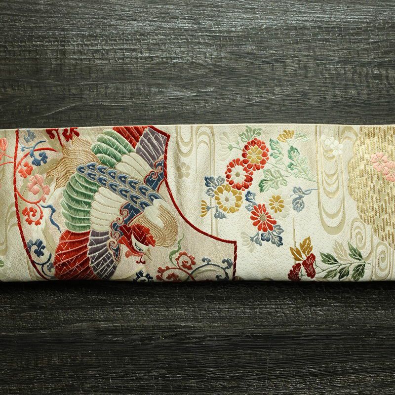 袋帯 六通柄 フォーマル用 正絹 古典柄 刺繍 帯 クリーム_画像16