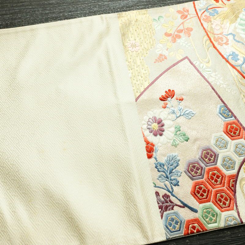 袋帯 六通柄 フォーマル用 正絹 古典柄 刺繍 帯 クリーム_画像17