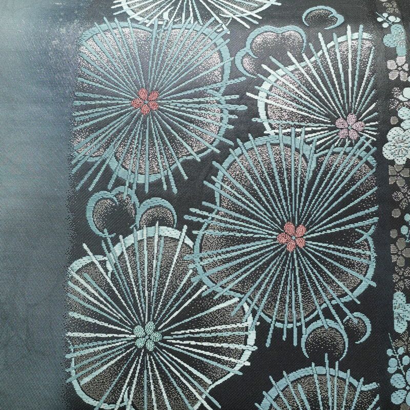 袋帯 六通柄 良品 フォーマル用 正絹 花柄 箔 帯 青・紺_画像2