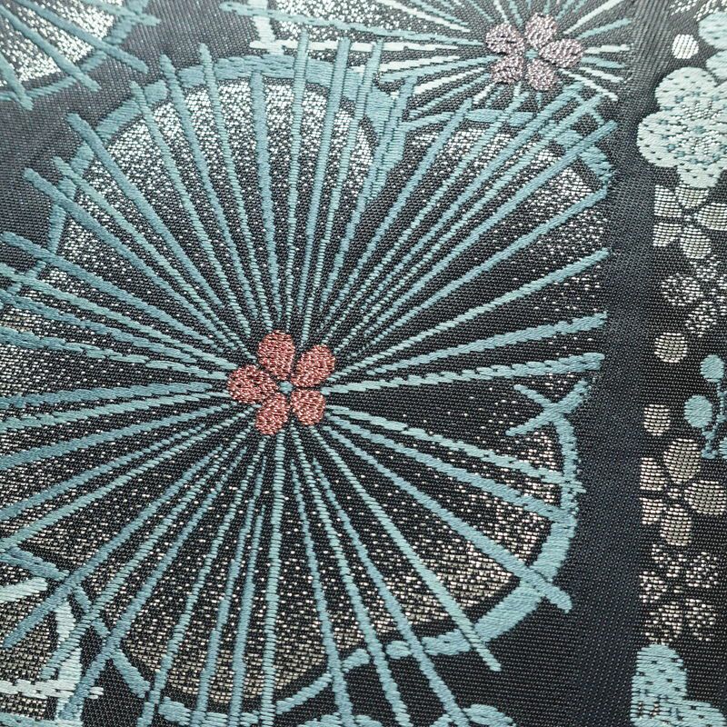 袋帯 六通柄 良品 フォーマル用 正絹 花柄 箔 帯 青・紺_画像3