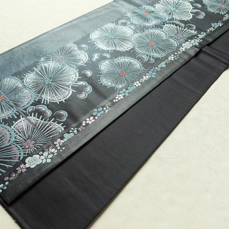 袋帯 六通柄 良品 フォーマル用 正絹 花柄 箔 帯 青・紺_画像8
