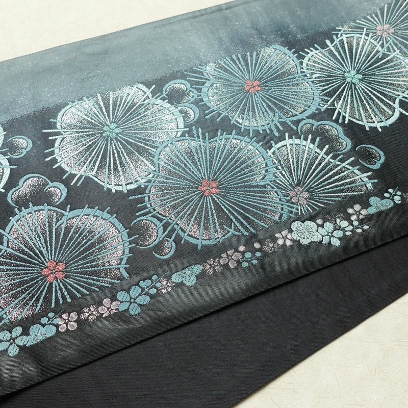 袋帯 六通柄 良品 フォーマル用 正絹 花柄 箔 帯 青・紺_画像11
