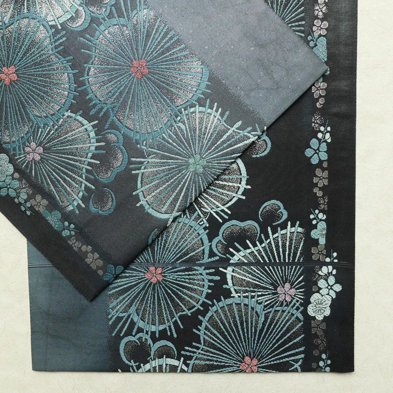 袋帯 六通柄 良品 フォーマル用 正絹 花柄 箔 帯 青・紺_画像13