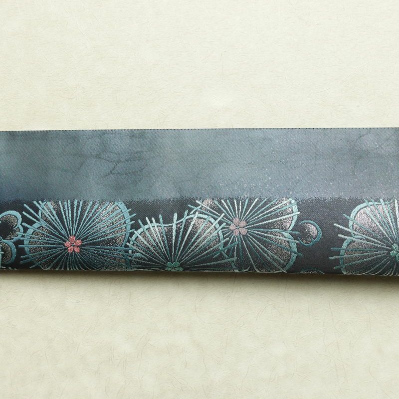 袋帯 六通柄 良品 フォーマル用 正絹 花柄 箔 帯 青・紺_画像14