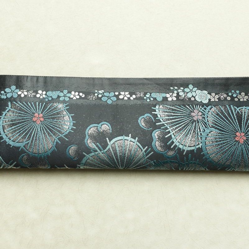 袋帯 六通柄 良品 フォーマル用 正絹 花柄 箔 帯 青・紺_画像15