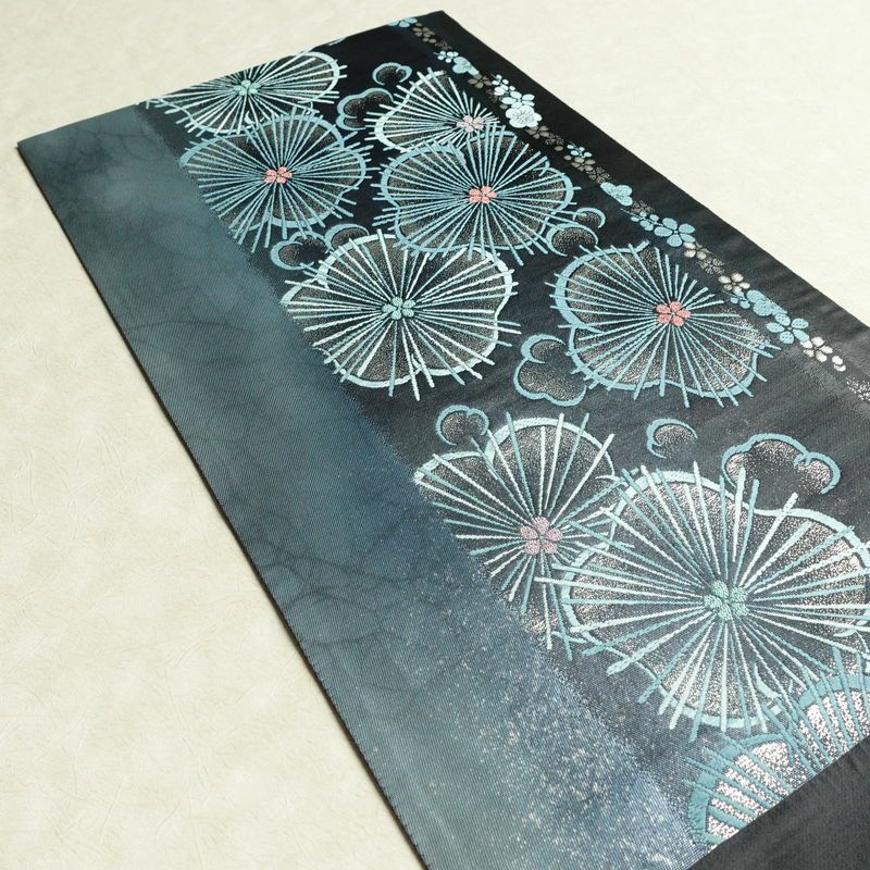 袋帯 六通柄 良品 フォーマル用 正絹 花柄 箔 帯 青・紺_画像17