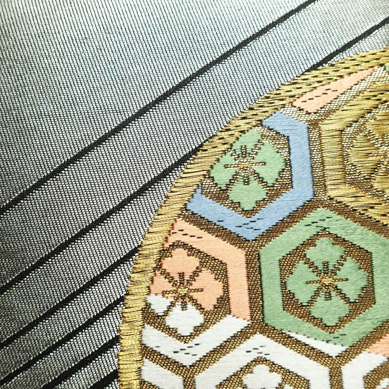 袋帯 六通柄 振袖用 正絹 蝶・昆虫柄 箔 金糸 帯 黒_画像5