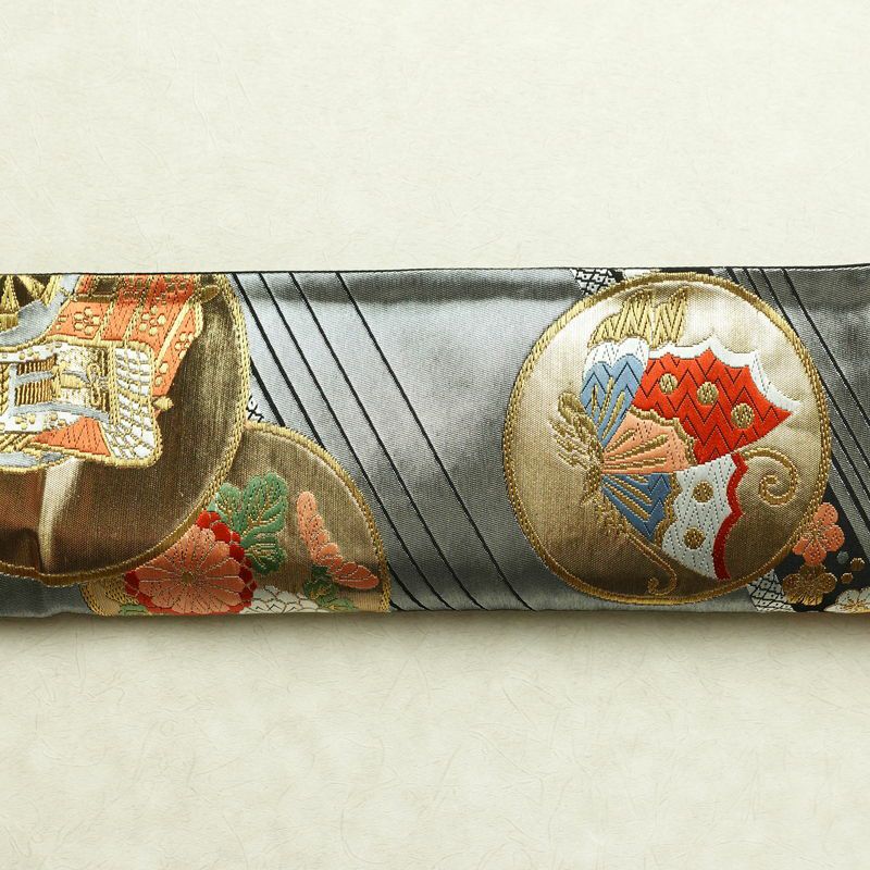 袋帯 六通柄 振袖用 正絹 蝶・昆虫柄 箔 金糸 帯 黒_画像13