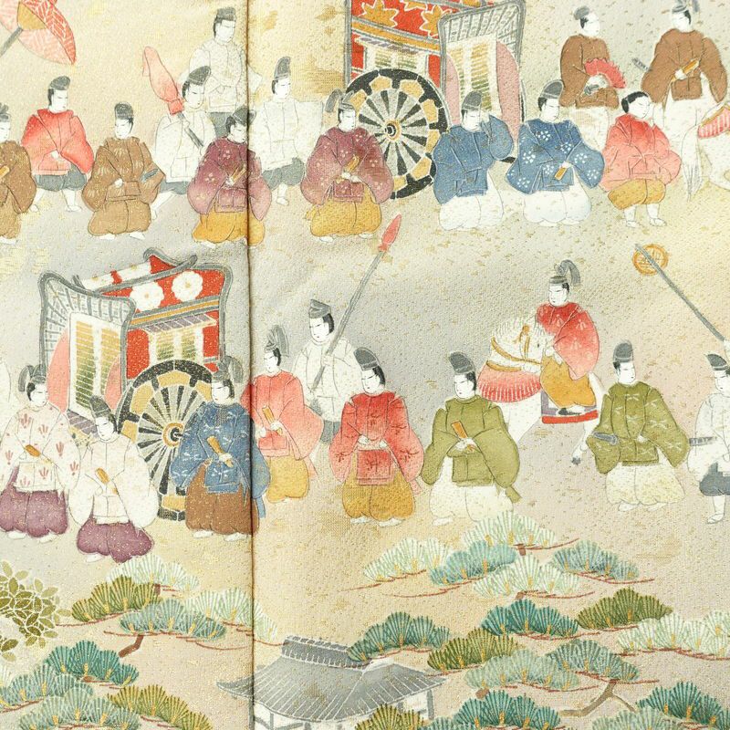 色留袖 良品 三つ紋入り 落款入り 正絹 人物・動物柄 袷仕立て 身丈165.5cm 裄丈66.5cm 箔 金彩 金通し フォーマル 着物 ピンク_画像6