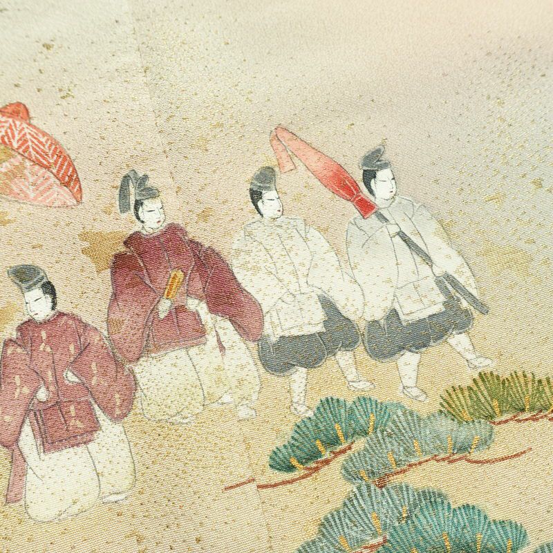 色留袖 良品 三つ紋入り 落款入り 正絹 人物・動物柄 袷仕立て 身丈165.5cm 裄丈66.5cm 箔 金彩 金通し フォーマル 着物 ピンク_画像14