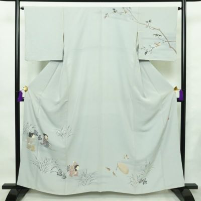 訪問着 十日町友禅 関口遼一 落款入り 縮緬 一つ紋付き 正絹 人物・動物柄 袷仕立て 身丈160.5cm 裄丈65.5cm フォーマル 着物 青・紺