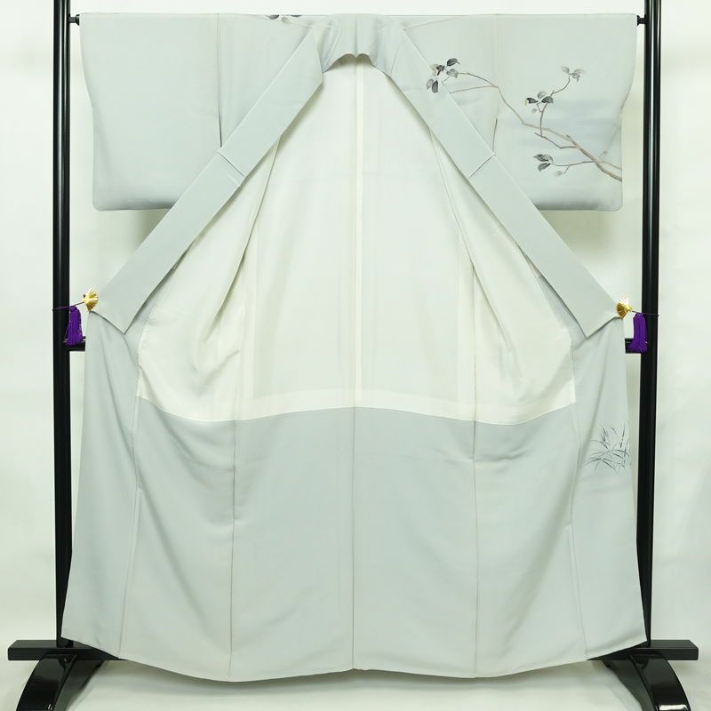 訪問着 十日町友禅 関口遼一 落款入り 縮緬 一つ紋付き 正絹 人物・動物柄 袷仕立て 身丈160.5cm 裄丈65.5cm フォーマル 着物 青・紺_画像3