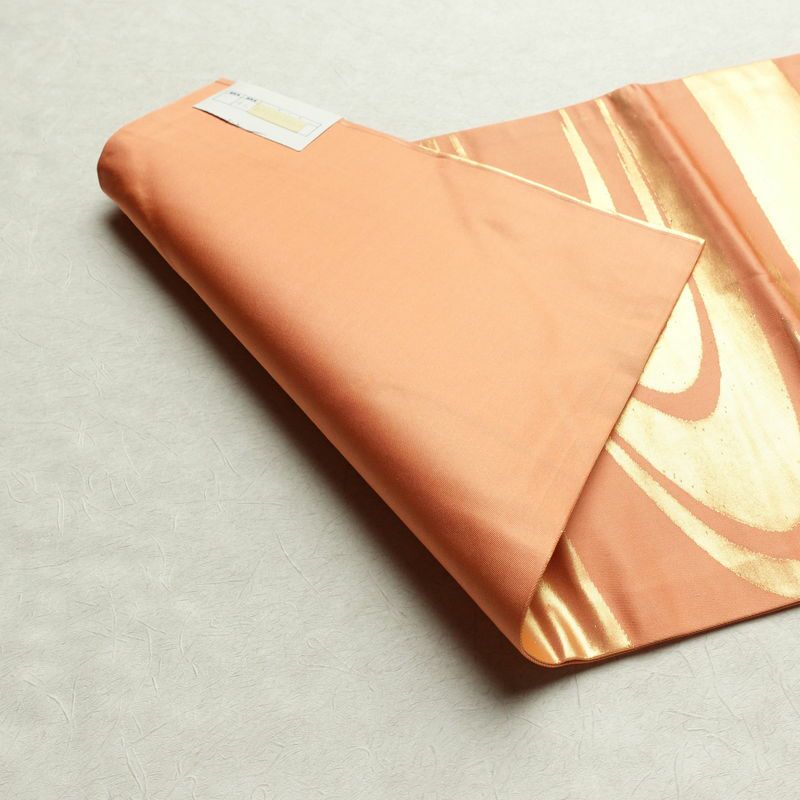 名古屋帯 六通柄 良品 正絹 流水・波柄 名古屋仕立て 箔 帯 橙_画像10