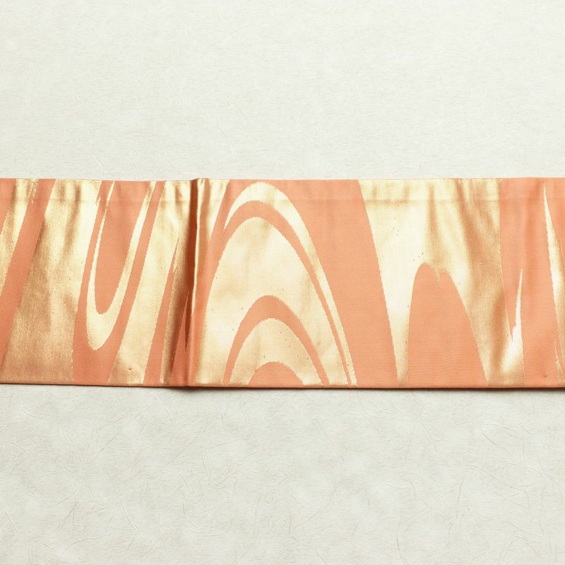 名古屋帯 六通柄 良品 正絹 流水・波柄 名古屋仕立て 箔 帯 橙_画像15