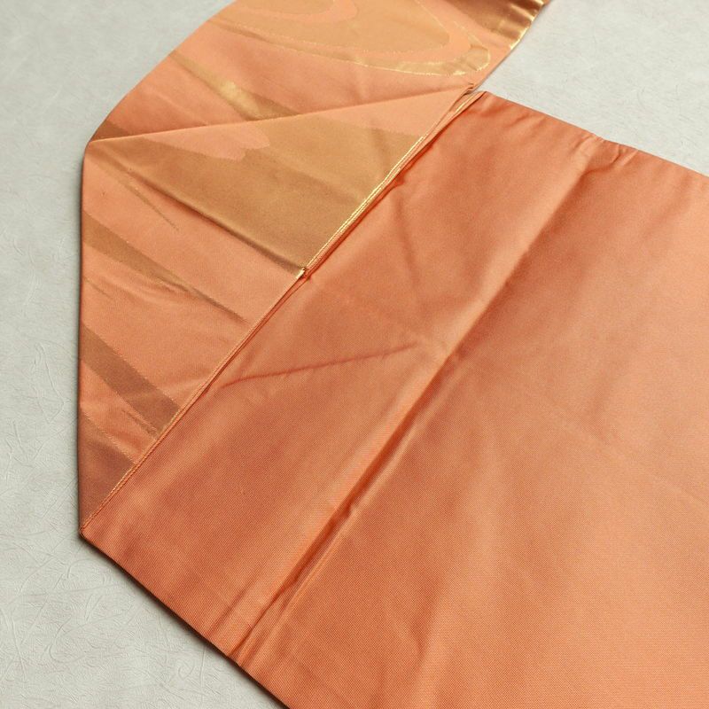 名古屋帯 六通柄 良品 正絹 流水・波柄 名古屋仕立て 箔 帯 橙_画像19