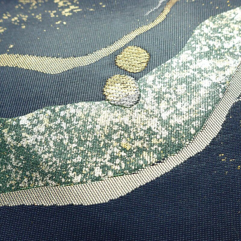 名古屋帯 太鼓柄 美品 正絹 流水・波柄 名古屋仕立て 箔 帯 青・紺_画像5