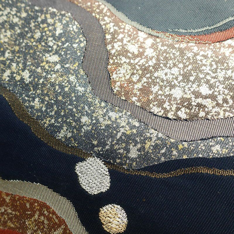名古屋帯 太鼓柄 美品 正絹 流水・波柄 名古屋仕立て 箔 帯 青・紺_画像6
