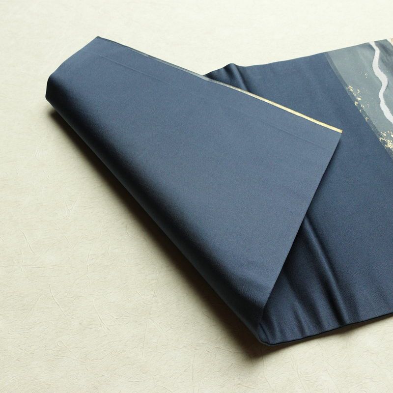 名古屋帯 太鼓柄 美品 正絹 流水・波柄 名古屋仕立て 箔 帯 青・紺_画像9