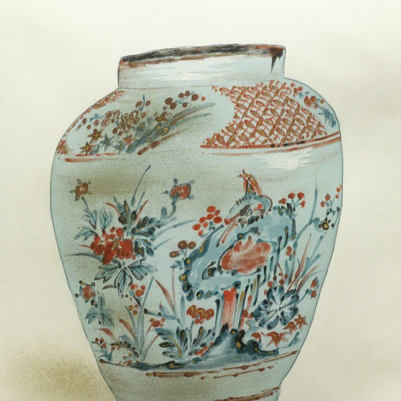 名古屋帯 太鼓柄 落款入り 正絹 その他の柄 名古屋仕立て 箔 帯 クリーム_画像2