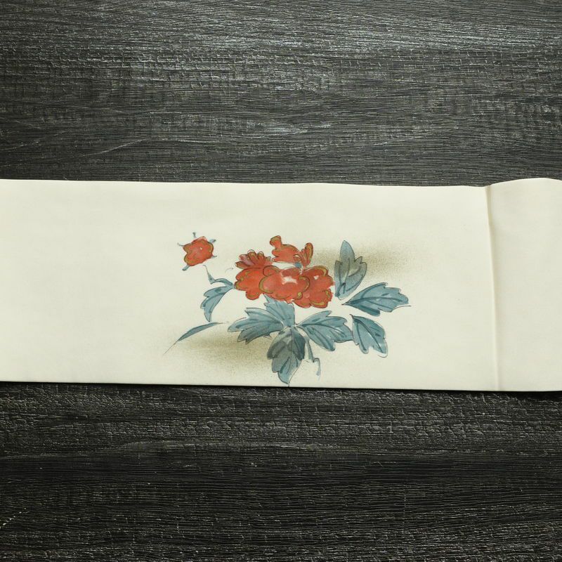 名古屋帯 太鼓柄 落款入り 正絹 その他の柄 名古屋仕立て 箔 帯 クリーム_画像12