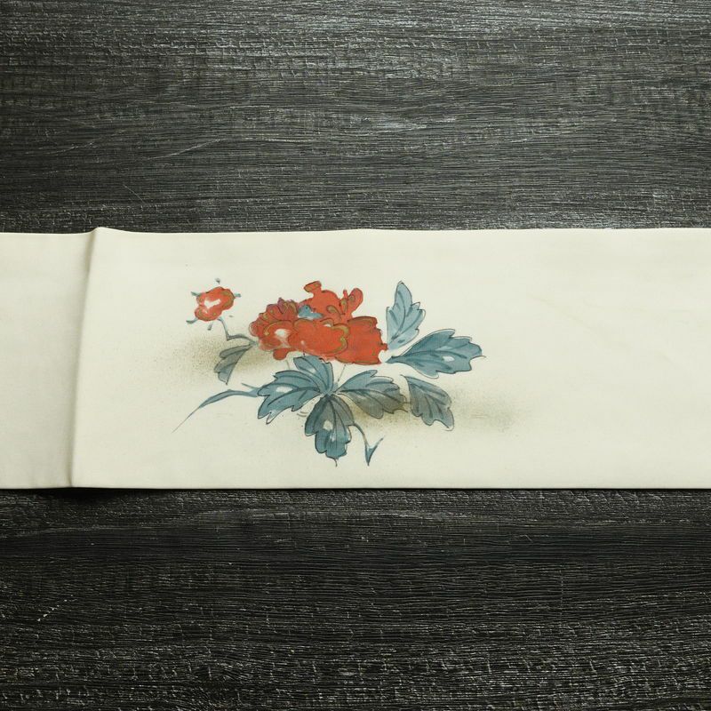 名古屋帯 太鼓柄 落款入り 正絹 その他の柄 名古屋仕立て 箔 帯 クリーム_画像13