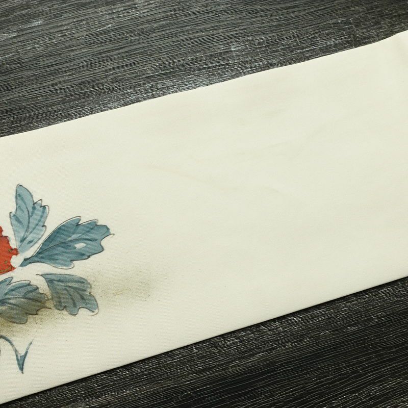 名古屋帯 太鼓柄 落款入り 正絹 その他の柄 名古屋仕立て 箔 帯 クリーム_画像14