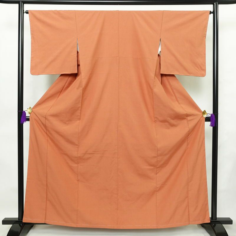 紬 しつけ糸付き 正絹 無地 袷仕立て 身丈161.5cm 裄丈65cm 着物 橙_画像1