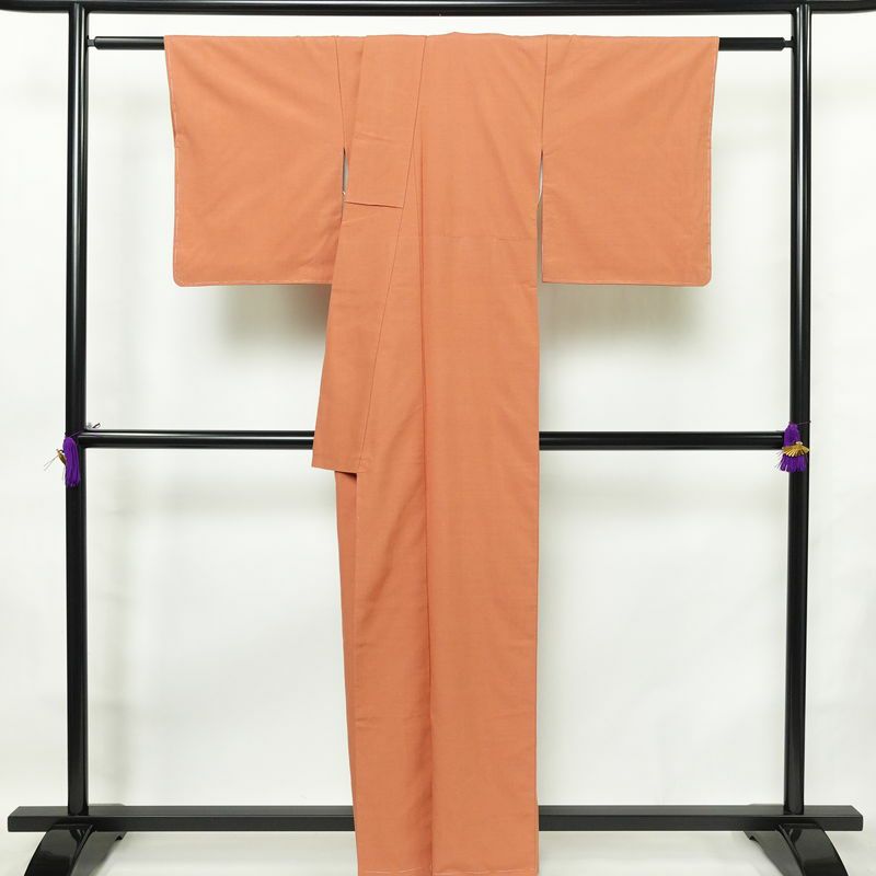 紬 しつけ糸付き 正絹 無地 袷仕立て 身丈161.5cm 裄丈65cm 着物 橙_画像2