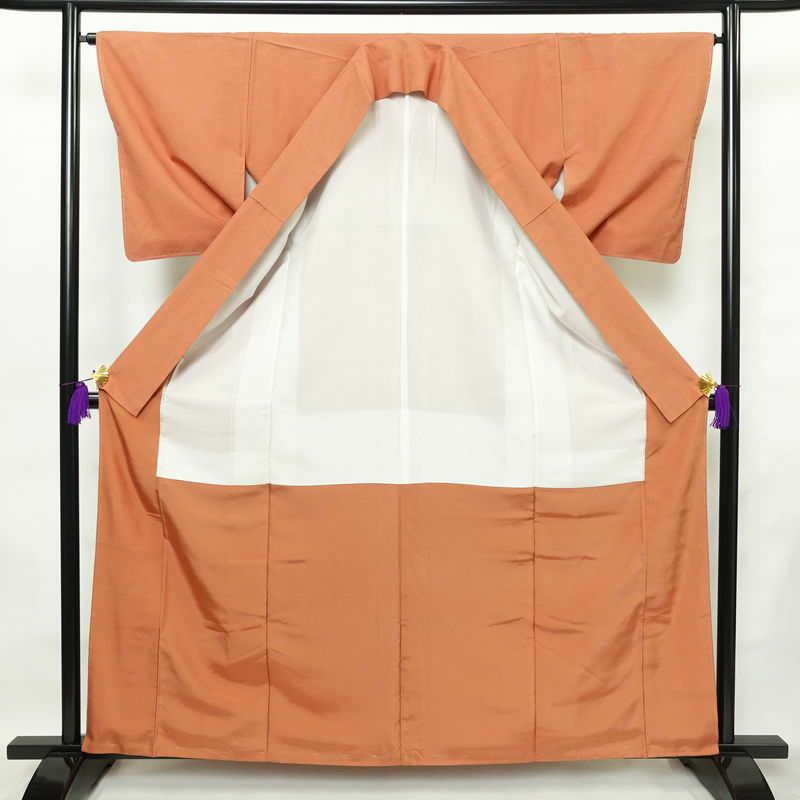 紬 しつけ糸付き 正絹 無地 袷仕立て 身丈161.5cm 裄丈65cm 着物 橙_画像3