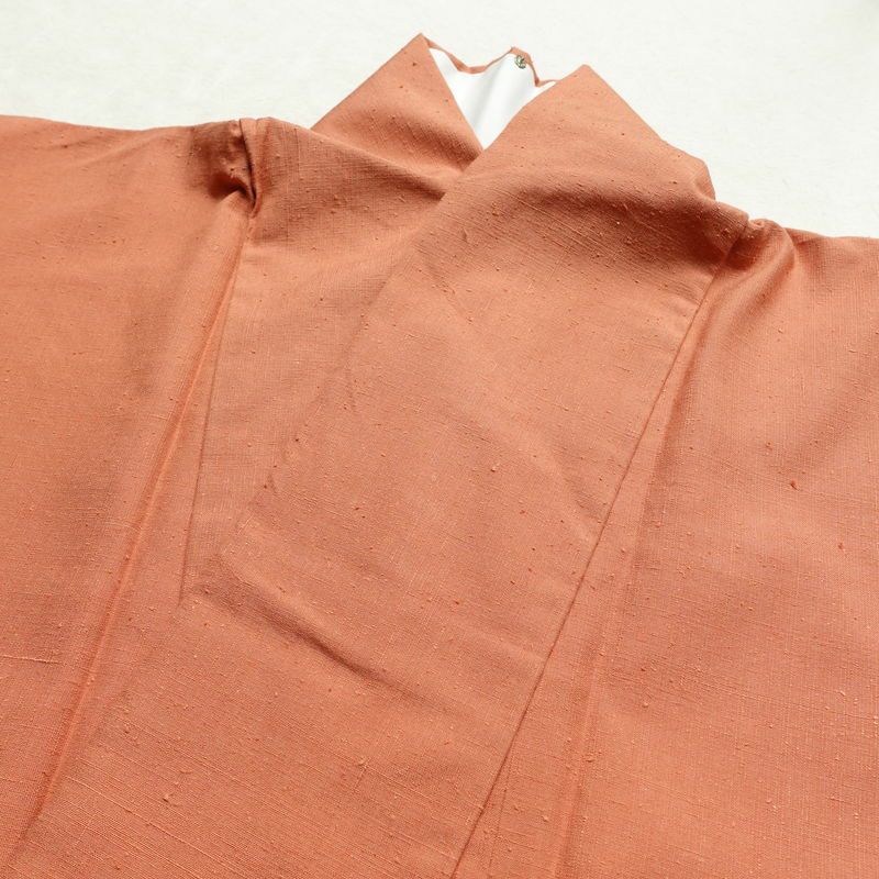 紬 しつけ糸付き 正絹 無地 袷仕立て 身丈161.5cm 裄丈65cm 着物 橙_画像18