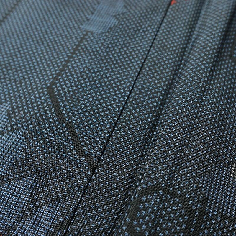 紬 良品 しつけ糸付き 正絹 花柄 袷仕立て 身丈160cm 裄丈64.5cm 着物 青・紺_画像10