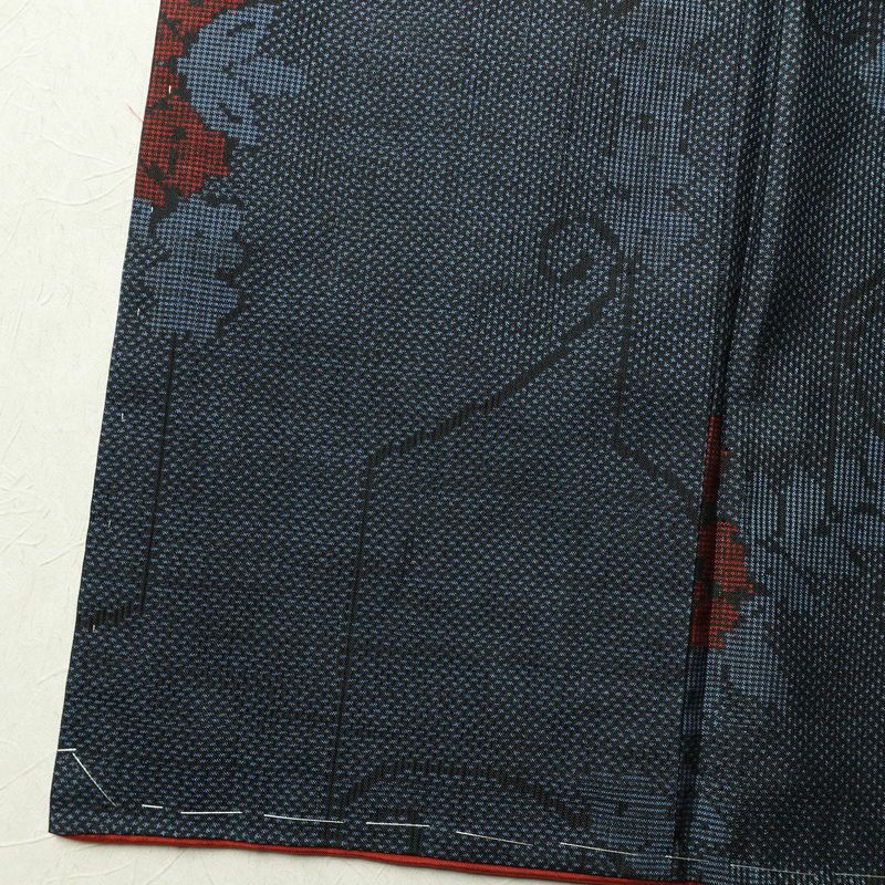 紬 良品 しつけ糸付き 正絹 花柄 袷仕立て 身丈160cm 裄丈64.5cm 着物 青・紺_画像13