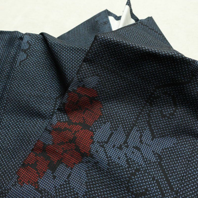 紬 良品 しつけ糸付き 正絹 花柄 袷仕立て 身丈160cm 裄丈64.5cm 着物 青・紺_画像18