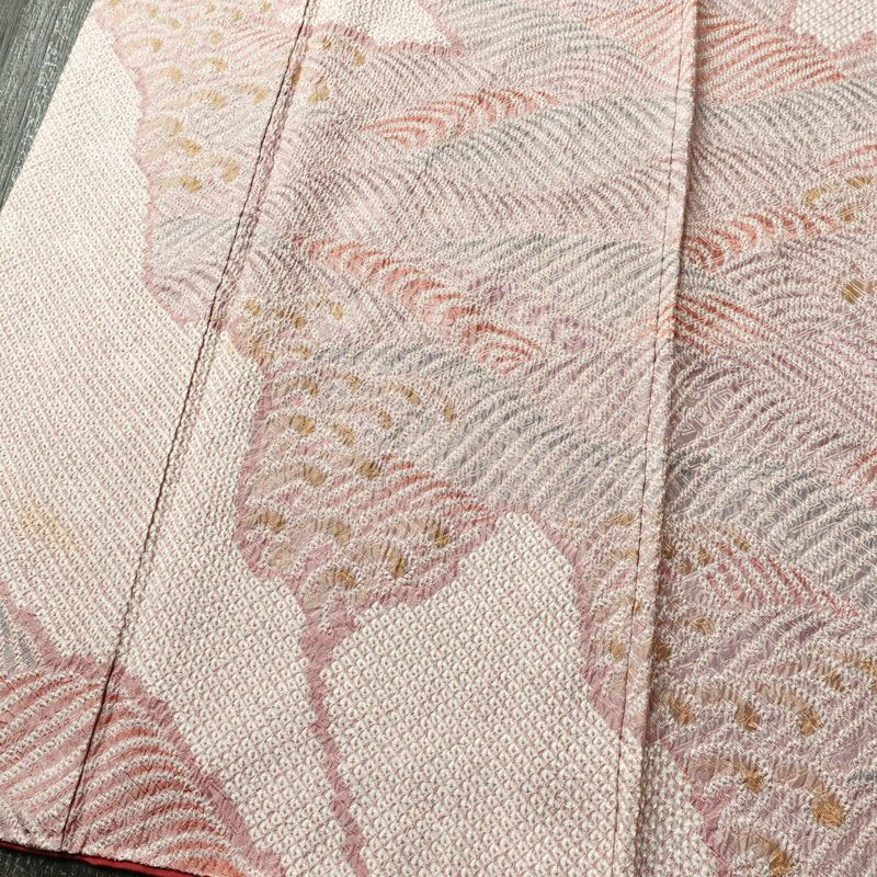 訪問着 絞り 総絞り 正絹 流水・波柄 袷仕立て 身丈152cm 裄丈63.5cm 着物 ピンク_画像4