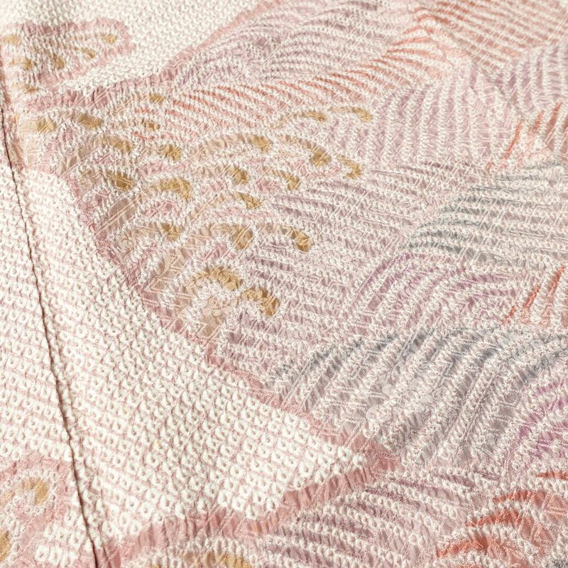 訪問着 絞り 総絞り 正絹 流水・波柄 袷仕立て 身丈152cm 裄丈63.5cm 着物 ピンク_画像6