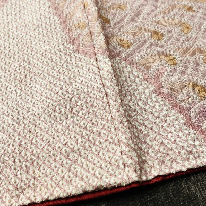 訪問着 絞り 総絞り 正絹 流水・波柄 袷仕立て 身丈152cm 裄丈63.5cm 着物 ピンク_画像10