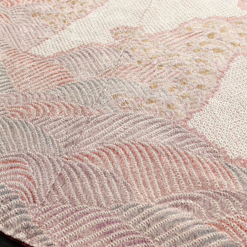 訪問着 絞り 総絞り 正絹 流水・波柄 袷仕立て 身丈152cm 裄丈63.5cm 着物 ピンク_画像11