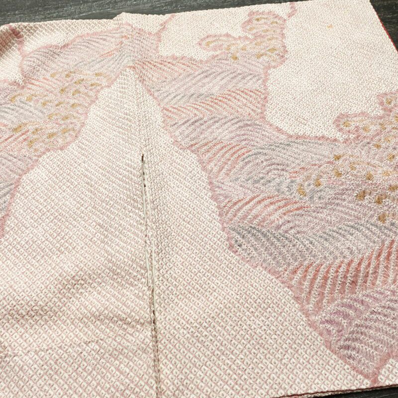 訪問着 絞り 総絞り 正絹 流水・波柄 袷仕立て 身丈152cm 裄丈63.5cm 着物 ピンク_画像12