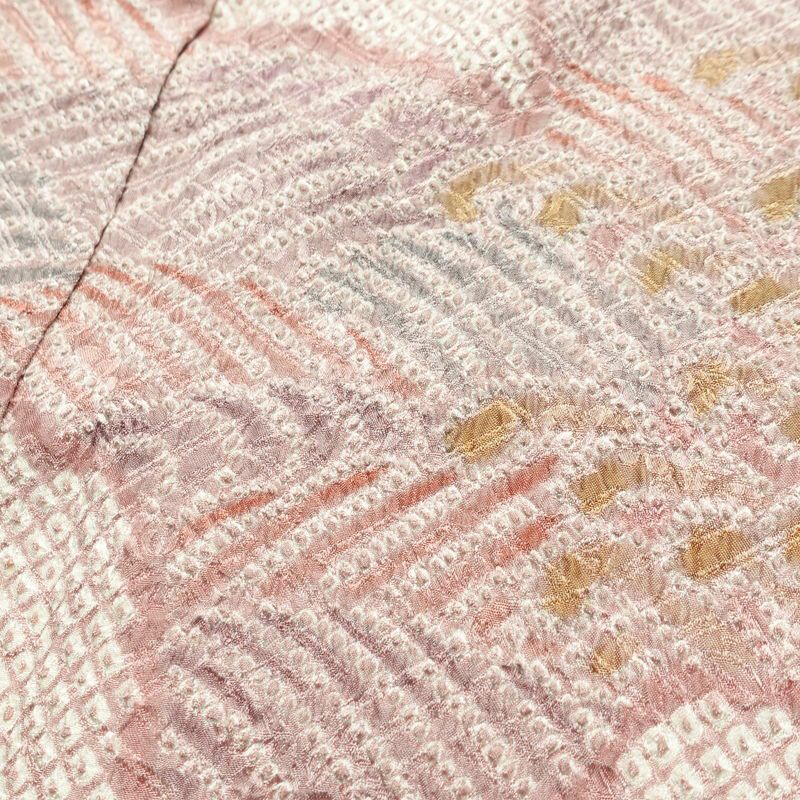 訪問着 絞り 総絞り 正絹 流水・波柄 袷仕立て 身丈152cm 裄丈63.5cm 着物 ピンク_画像17