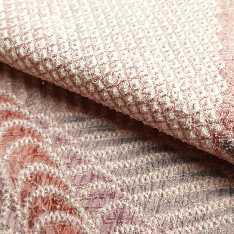 訪問着 絞り 総絞り 正絹 流水・波柄 袷仕立て 身丈152cm 裄丈63.5cm 着物 ピンク_画像21