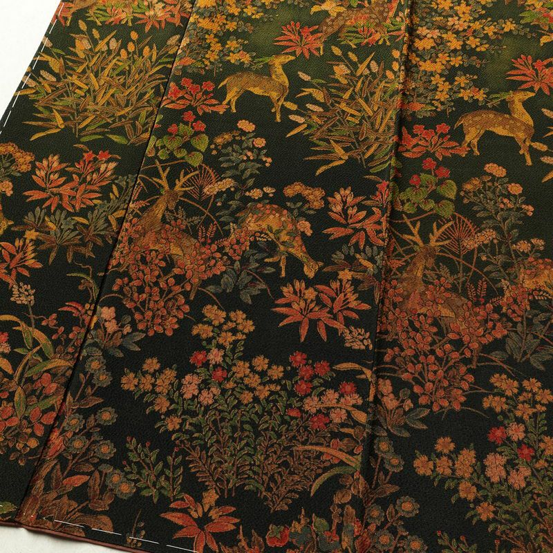 小紋 付下小紋 良品 しつけ糸付き 縮緬 正絹 人物・動物柄 袷仕立て 身丈158cm 裄丈65.5cm 着物 緑・うぐいす色_画像4